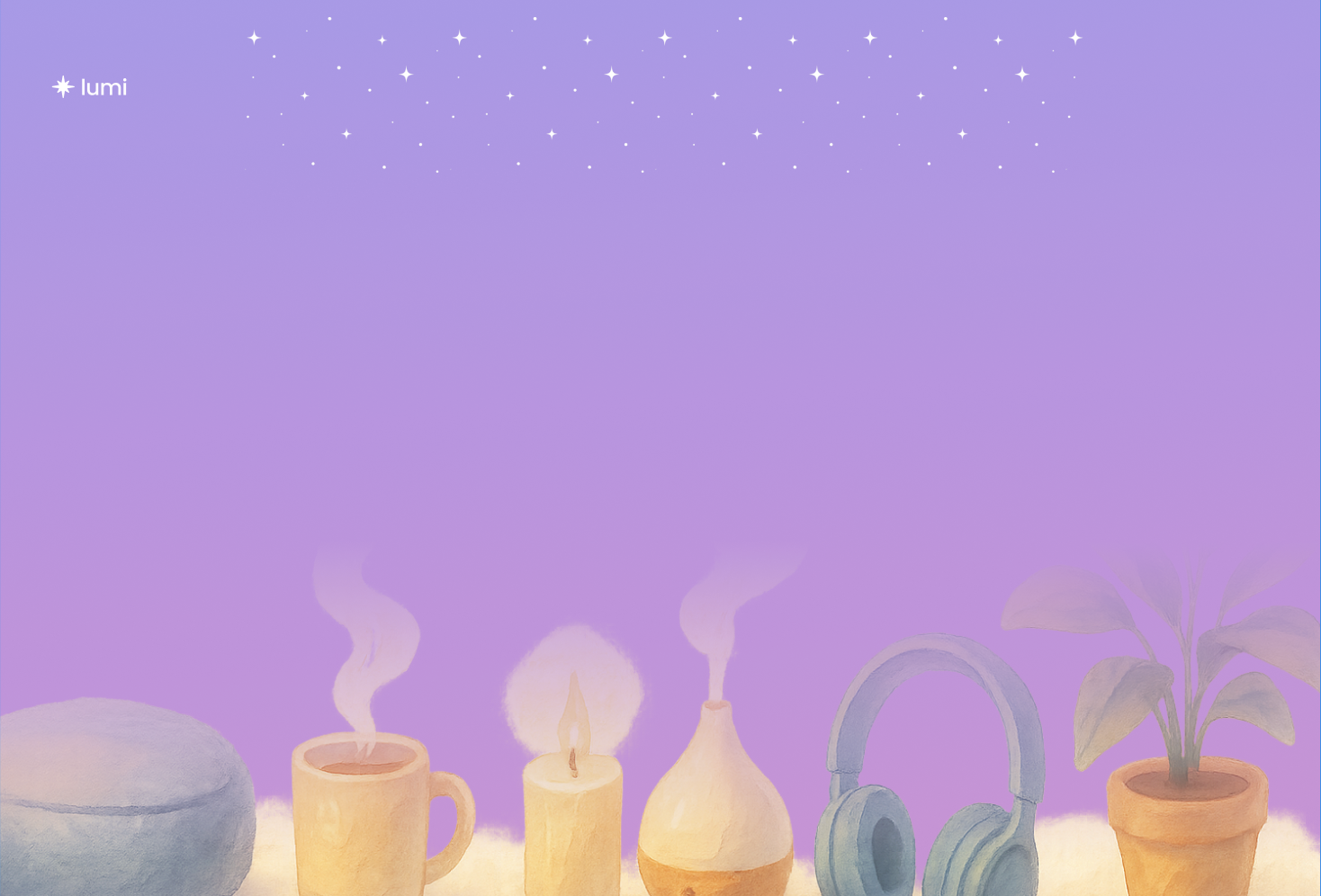 Purple starry background with self-care items